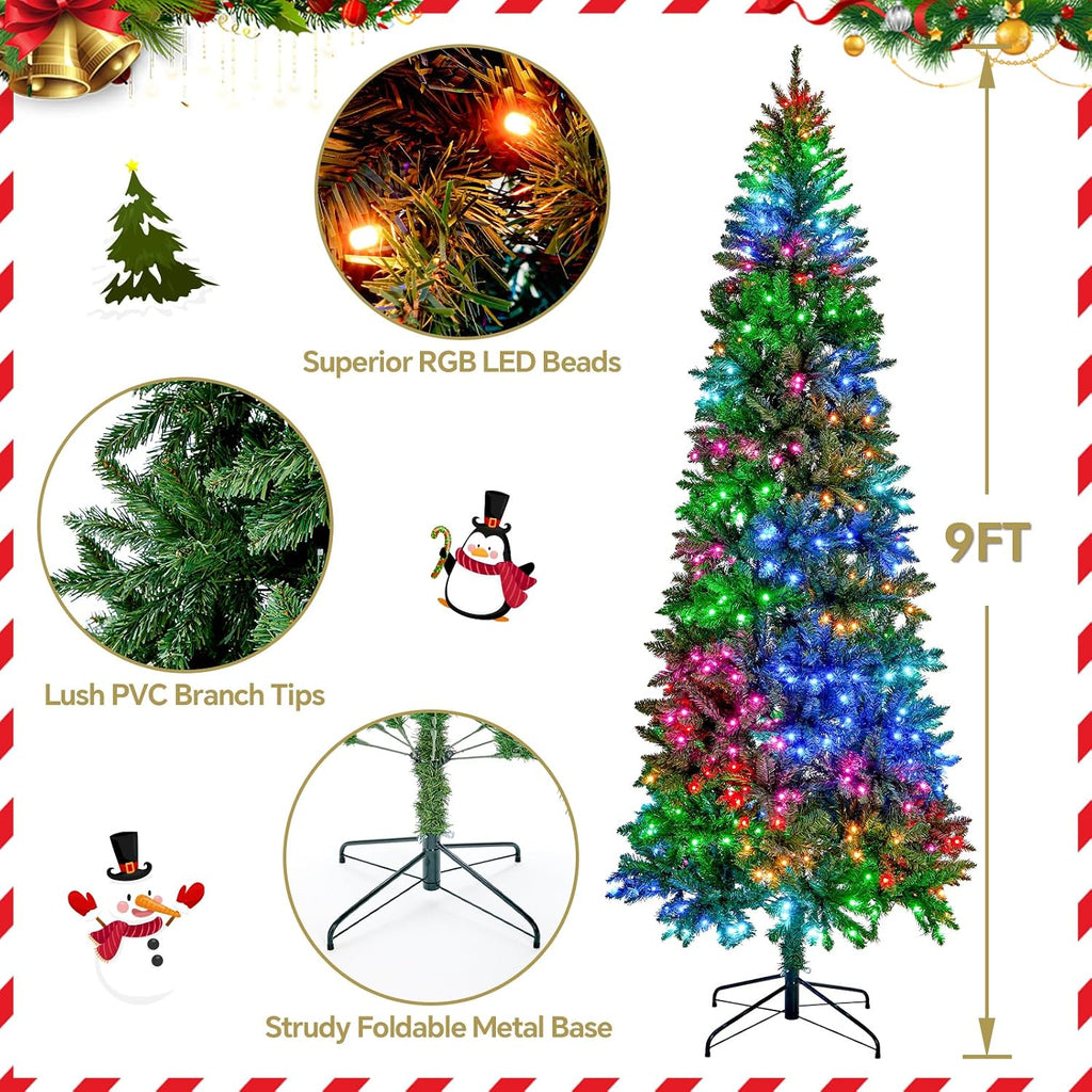 9 FT 550 LED Lights Smart Prelit Pencil Christmas Tree