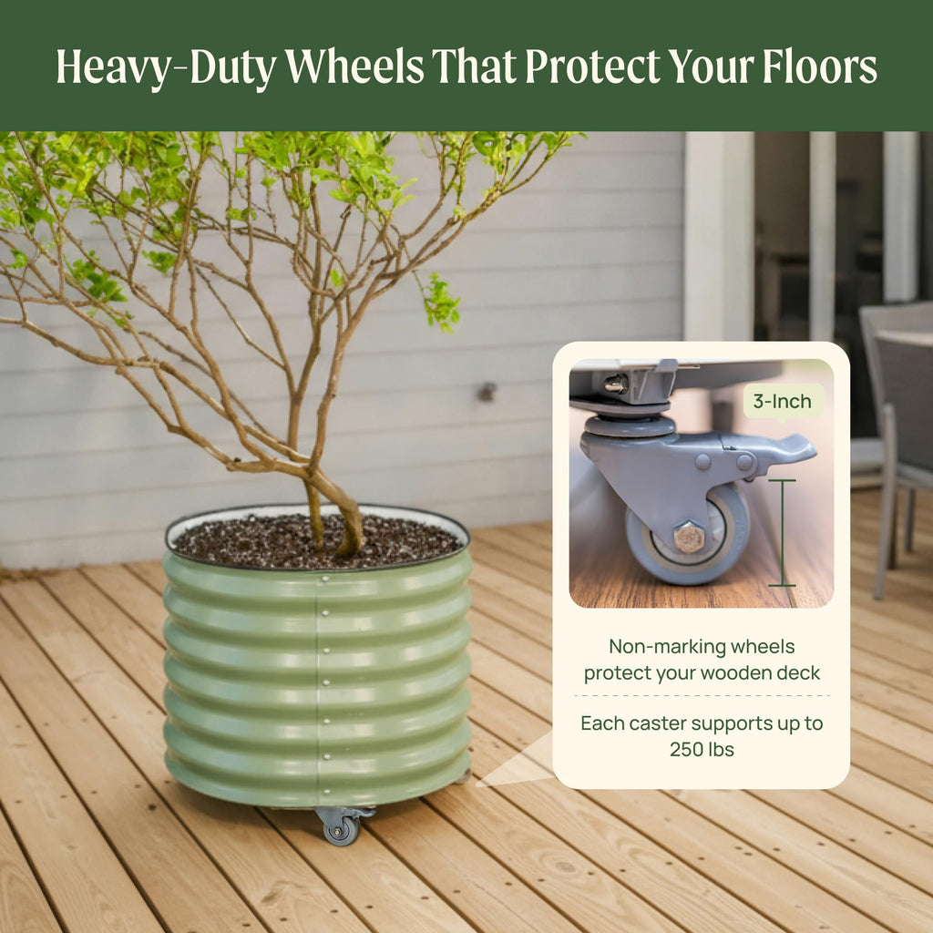 Rolling Metal Citrus Tree Planter Pot, 21′′ Round Planter Box for Porch Patio & Backyard, 20 Gallon Large Planter Pot
