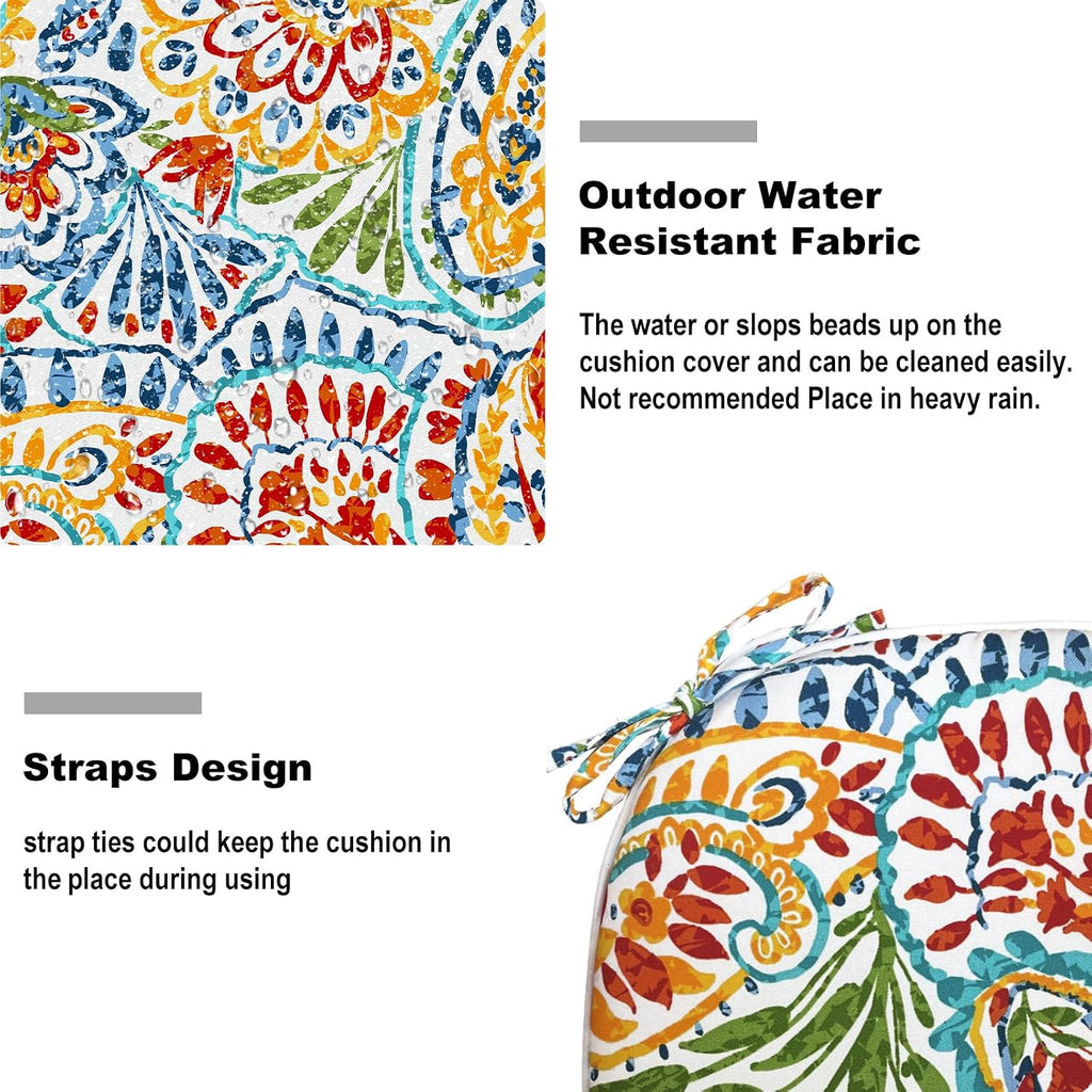 Set of 4 Outdoor Chair Cushions with Ties,Water Repellent Patio Chair Pads 17"x 16" for Outdoor Furniture,Round