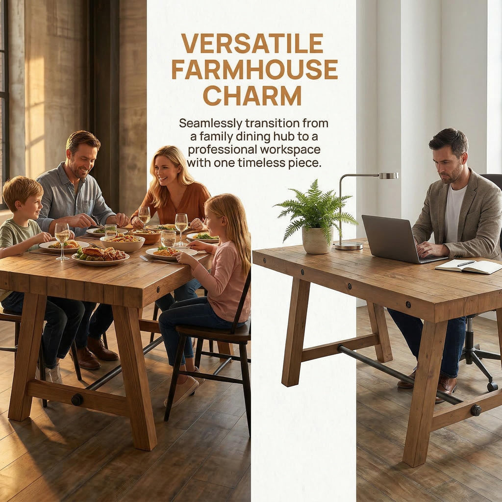 Rustic Dining Table for 4-6 People, 59" Farmhouse Rectangular Kitchen Table, Reclaimed Solid Wood Dining Room Table