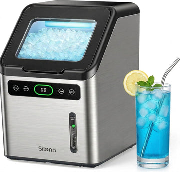 Nugget Ice Maker Countertop - 44lbs/Day Soft Chewable Pebble Ice, Self-Cleaning One-Click Operation, Stainless Steel