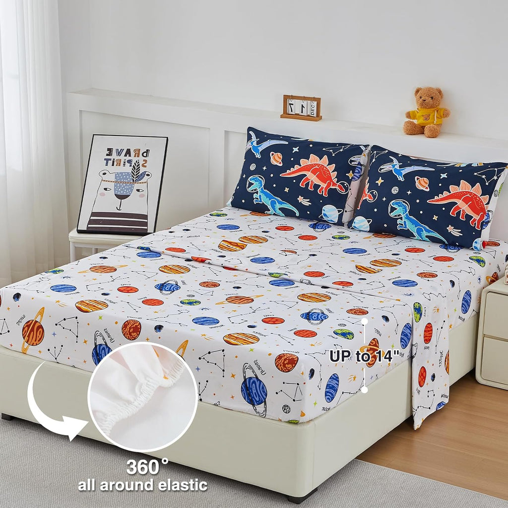 5pc Glow in The Dark Kids Comforter Set,Dinosaur Galaxy Printed, Space Bedding Set Twin for Boys Girls Teen