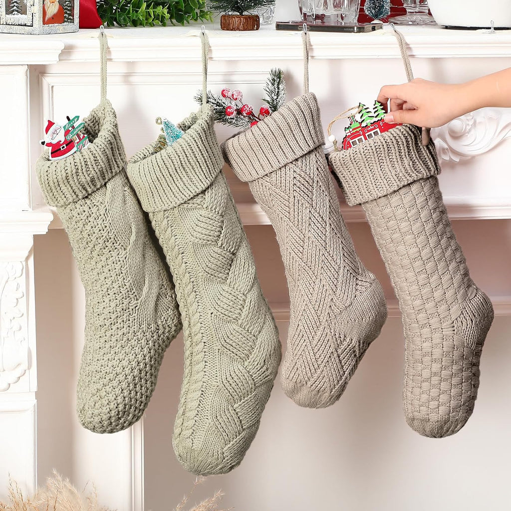 8 Pack Neutral Christmas Stockings Bulk, Pink, Farmhouse