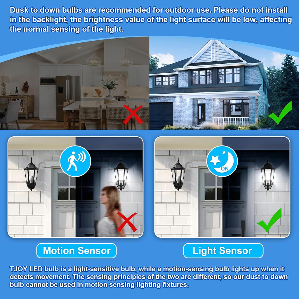 Dusk to Dawn Light Bulb Outdoor, Light Sensor, Automatic on/Off, 5000K