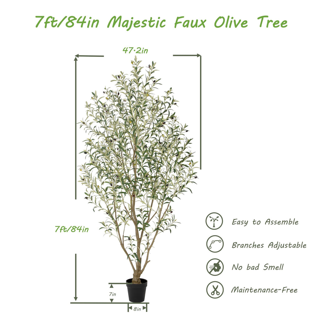 Super Full Faux Olive Tree, 7FT Artificial Olive Tree Indoor, Fake Silk Trees with Realistic Leaves and Lifelike
