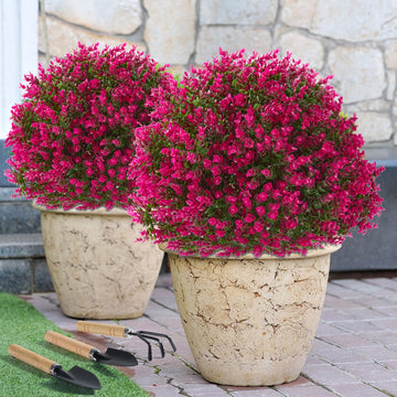 Red Eucalyptus Topiary Balls 24 Inch Set of 2 with Ground Stakes