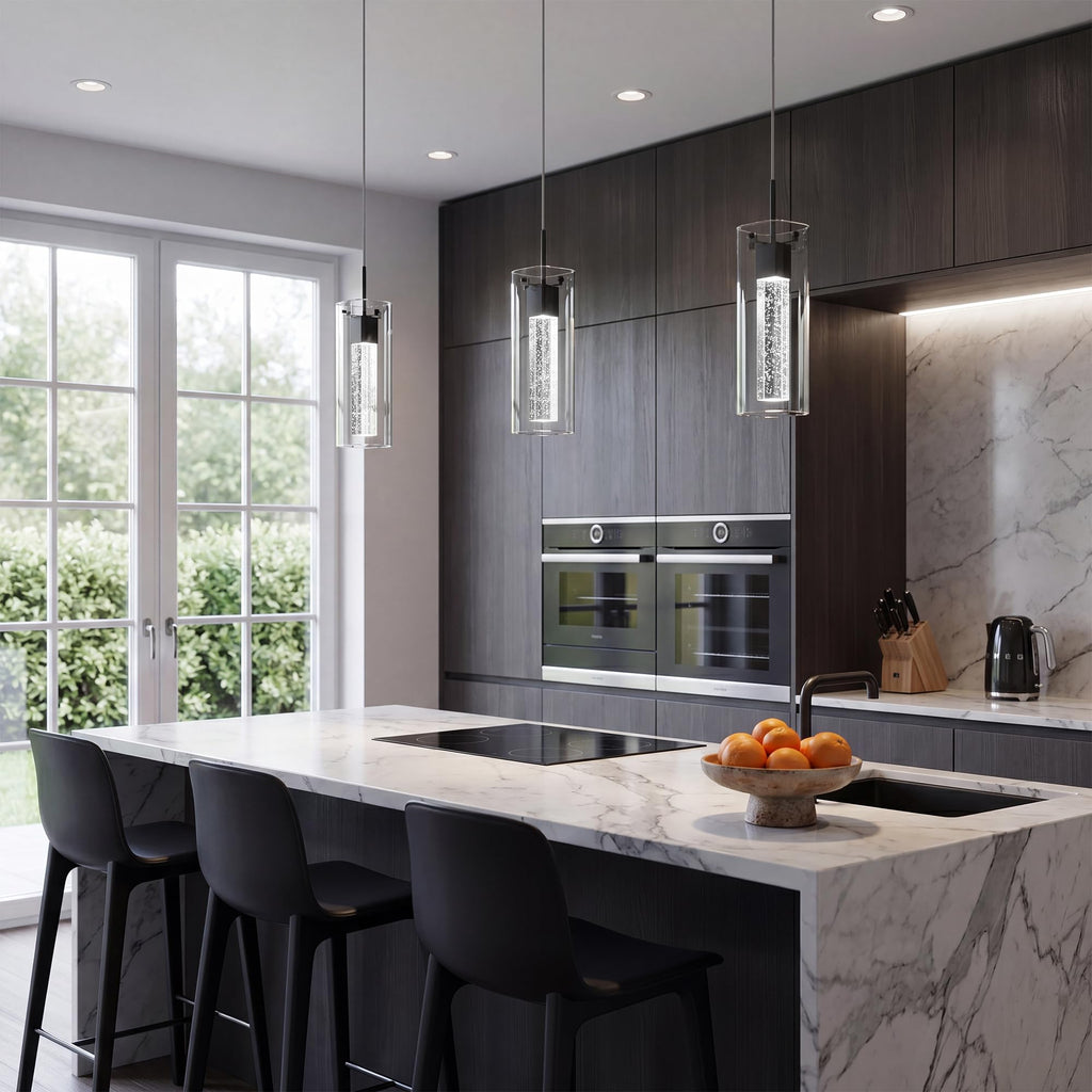 LED Crystal Pendant Lights Island, Matte Black, 3 Pack