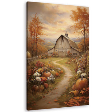Fall Pumpkin Rustic Farmhouse Barn Wall Art Decor 16x24 (Orange-06)