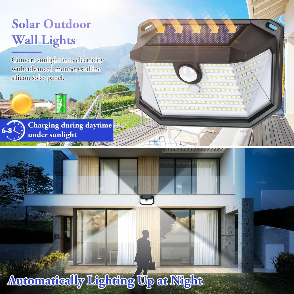 4-Pack Solar Wall Lights Outdoor with 3 Modes & Reflector, Waterproof Bright 178 LEDs Motion Sensor Security Lights