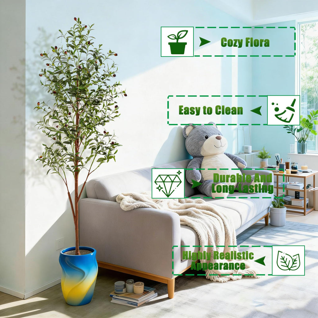 6FT Artificial Olive Tree Indoor, Tall Faux Olive Tree with Pot&Basket, Large Fake Olive Tree with Realistic 1080