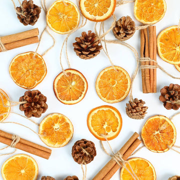 Christmas Ornaments Set, Jute Tied Dried Orange Cinnamon Pinecone - Set of 31