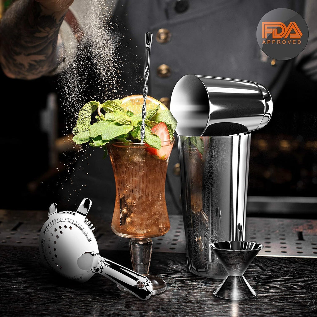 Mixology Bartender Cocktail Shaker Set - Includes 15 & 30 oz Stainless Steel Shakers, 6 Bottle Pourers & More - Set of 15