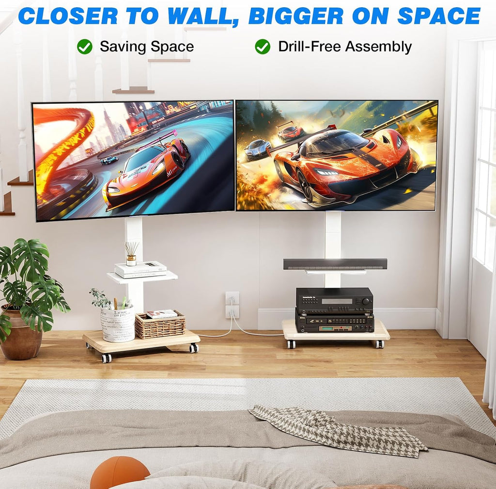 Mobile TV Stand 32-75 Inch with Power Outlet and Shelf, Rolling TV Stand Holds up to 110 lbs, Portable TV Stand on