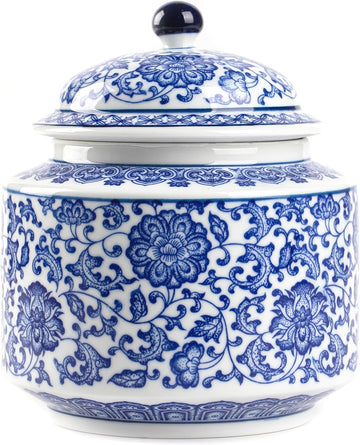 Blue and White Ginger Jar, Ceramic Chinoiserie Decorative Jars, Ginger Jar Vase Pocelain for Table, Living Room