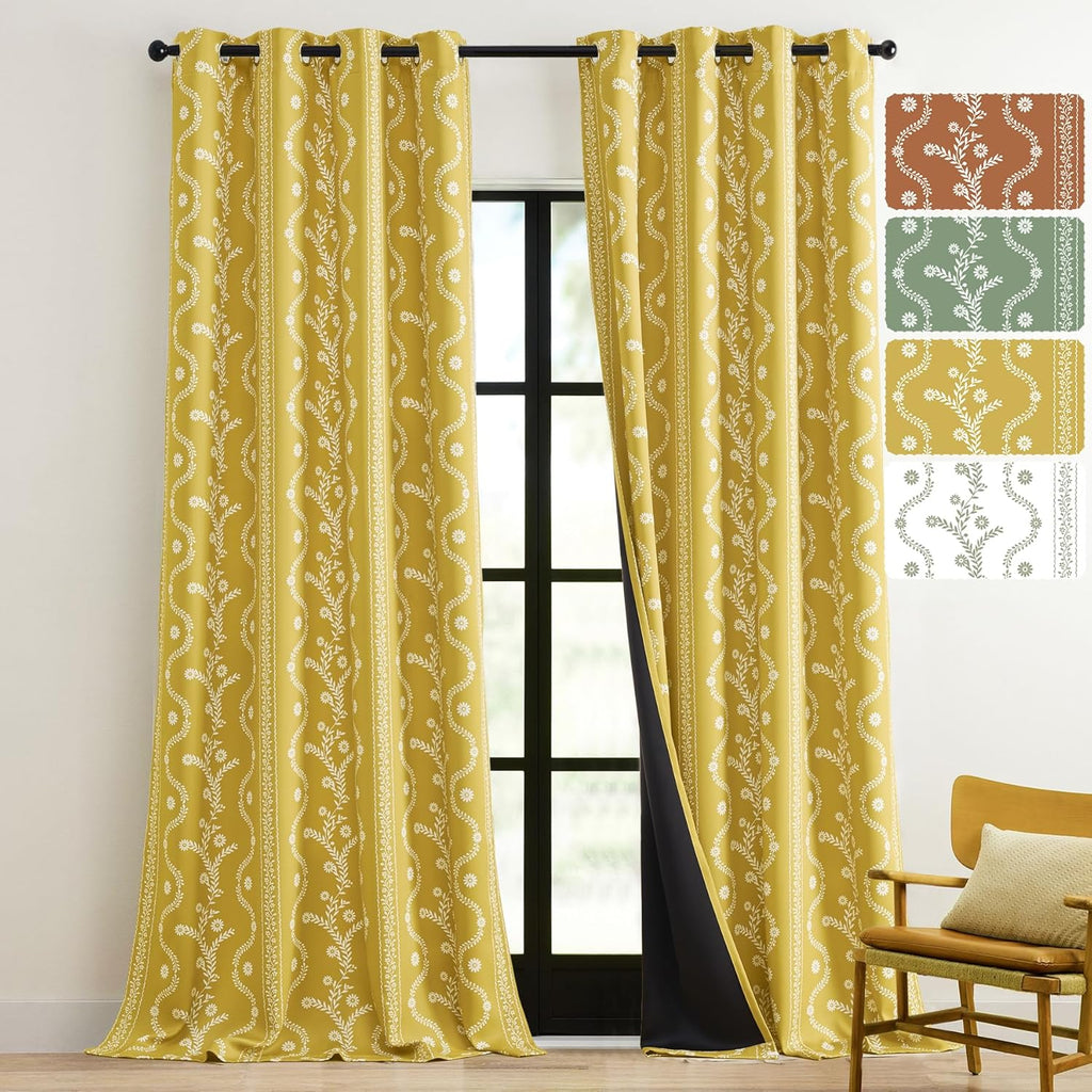 Yellow Curtains 96 Inch Length Blackout Curtain Grommet Luxury Whimsical Floral Patterned Waverly Mid Century