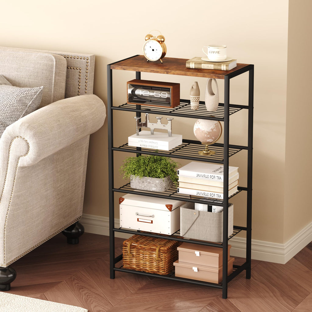 Shoe Rack 6-Tier, Shoe Storage Shelf, Industrial Shoe Tower, Narrow Shoe Organizer for Closet Entryway, Small Shoe