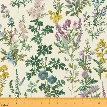 Boho Petals Fabric By The Yard, Plant Hand-Drawn Indoor