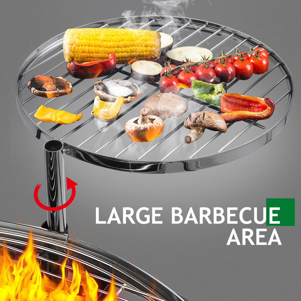 33 Inch 2 in 1 Fire Pit with Grills, Adjustable Swivel Grate