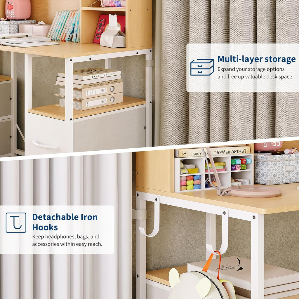 47.2" Kids Desk and Chair Set with Hutch & Multi-Layer Storage, Ages 6-12