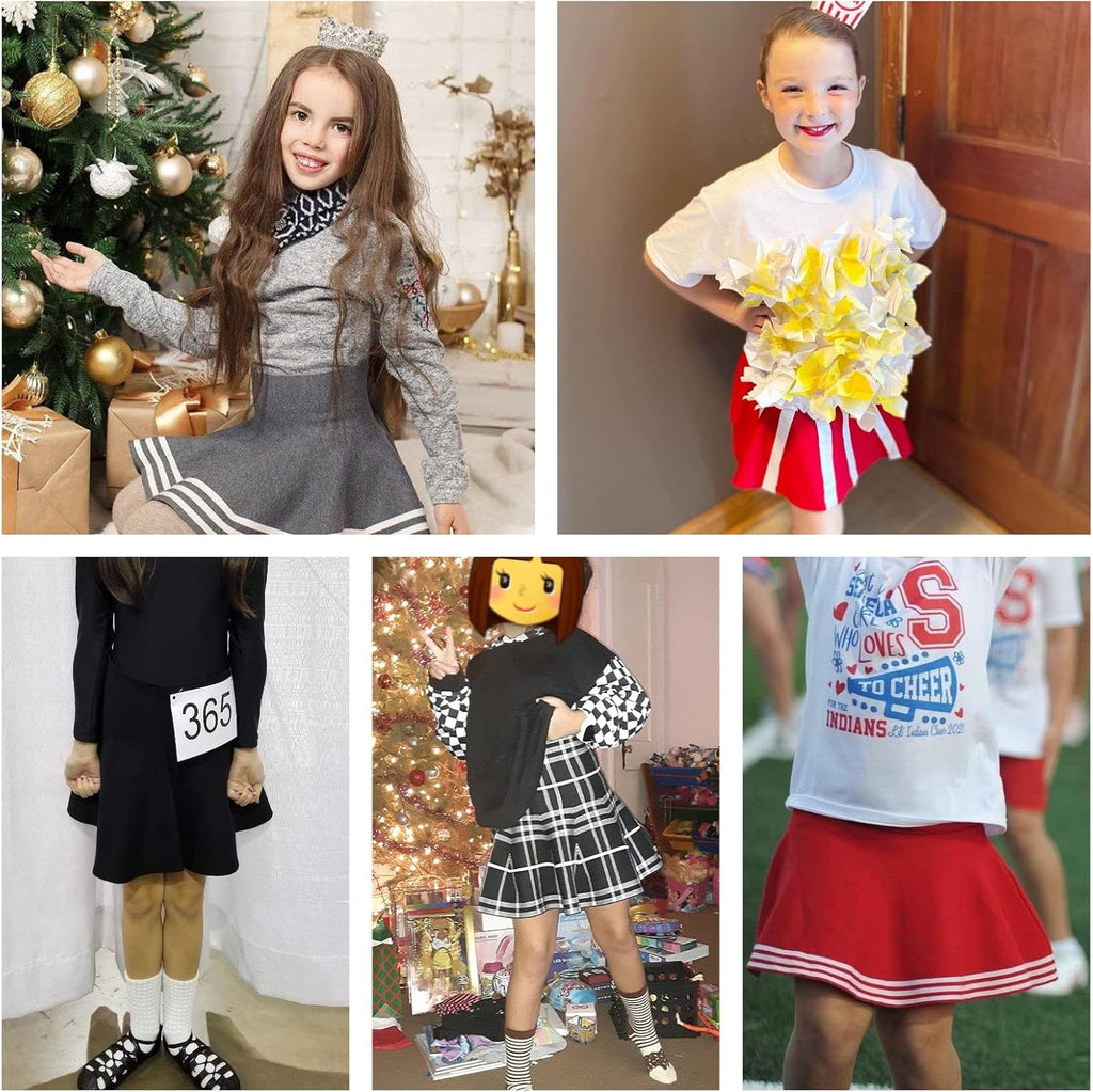 Girls Pleated Skirts High Waisted Stretchy Knit A-Line Skater Mini Skirt for School Cheer Tennis