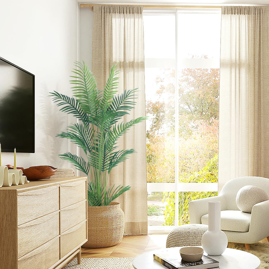 4.5FT Artificial Palm Tree, Faux Areca Palm Plant with Real Touch Leaves and Adjustable Branches, Fake Tropical Palm