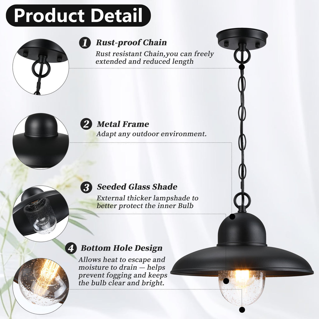 12 Inch Outdoor Pendant Light for Porch, Farmhouse Hanging Light