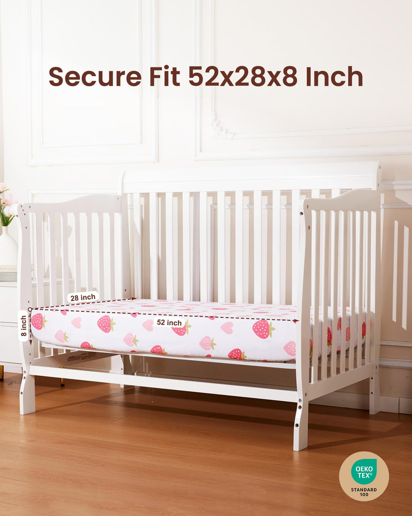 Fitted Baby Crib Sheets, 4 Pack, 52x28 in, Strawberry Pink