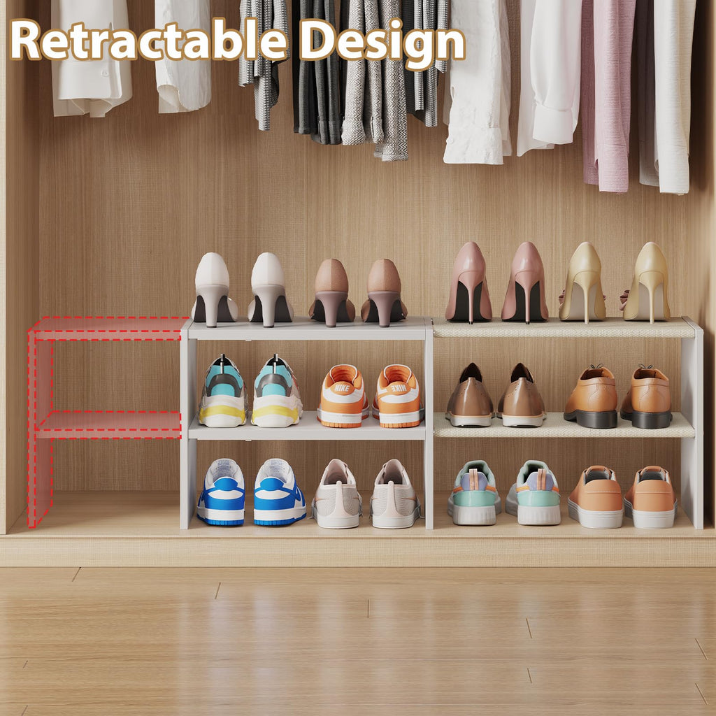 Long White 11.02′′Shoe Rack for Closets, Stackable and Expandable Shoe Organizer, Suitable s, Garages, Storage