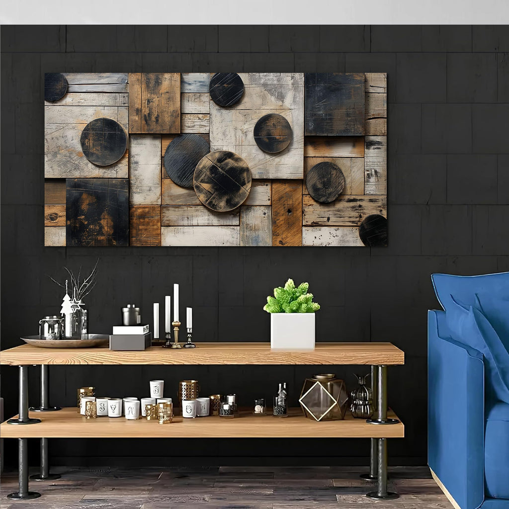 Abstract Wall Art Geometric Black and Brown Canvas Art 20"x40"
