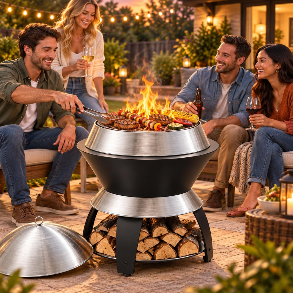 20 Inch Smokeless Firepit, 2 in 1 Stainless Steel Potable Fire Pits