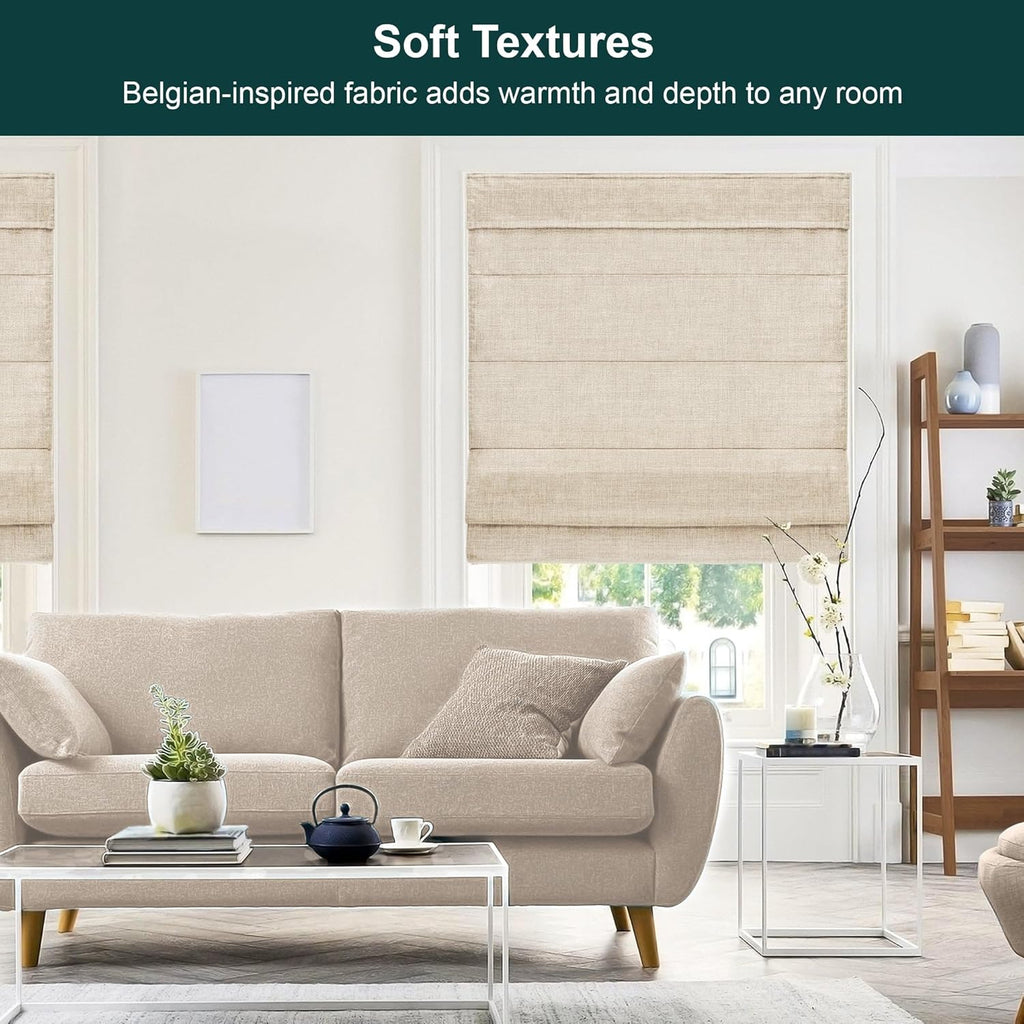 Cordless Roman Window Shade, Belgian Flax, 27"W x 64"H | Cordless Child-Safe, Room Darkening UV, Inside/Outside Mount