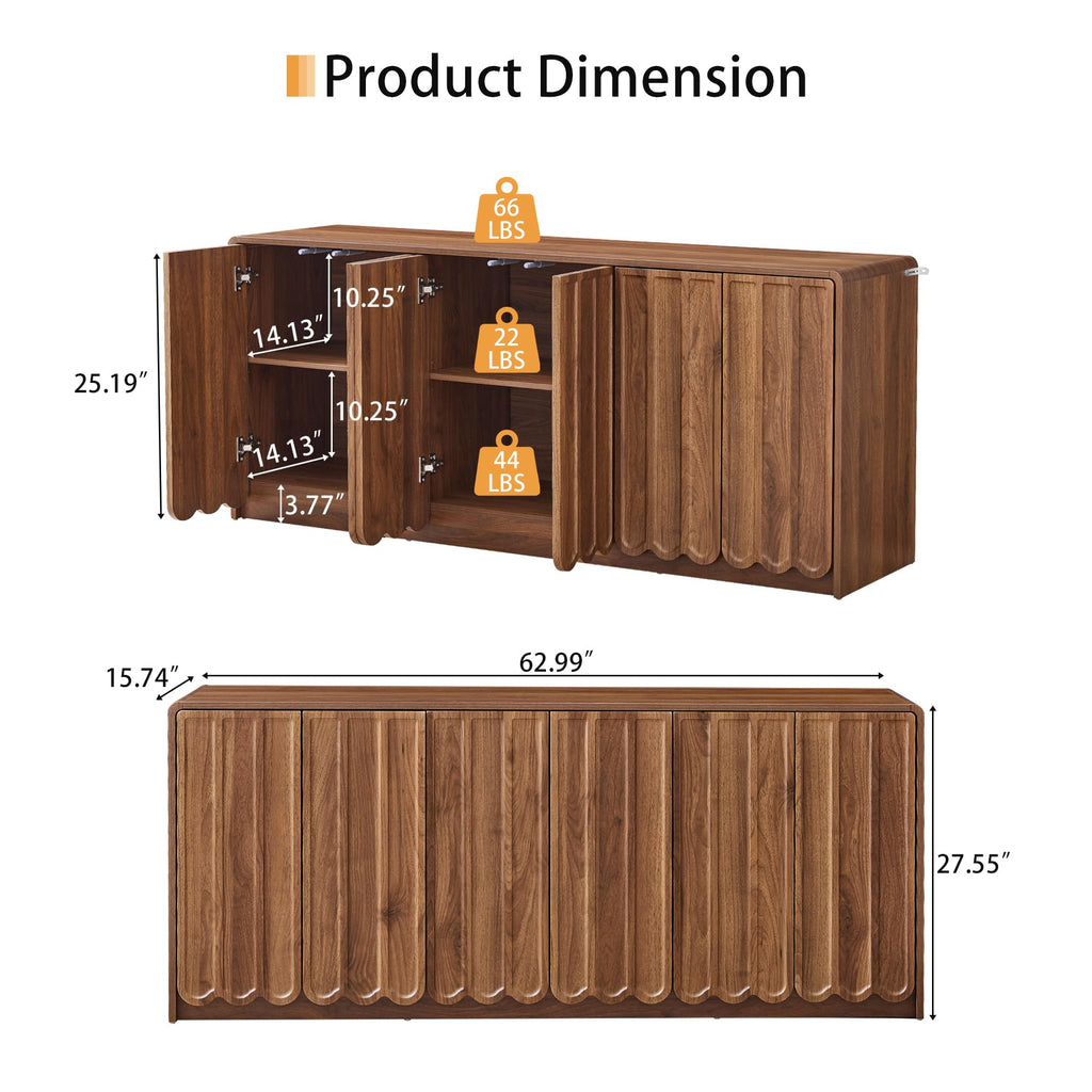 Sideboard Buffet Cabinet with Storage, Low Storage Cabinet Modern Wooden Accent Credenza Console Table TV Stand with