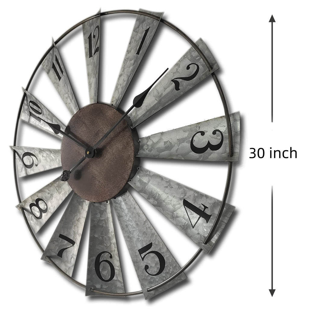 30" Large Metal Windmill Wall Clock, Rustic Distressed Clocks