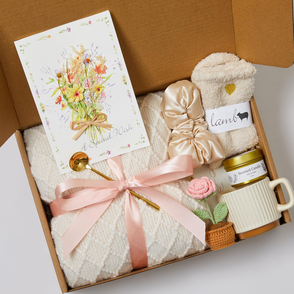 Get Well Soon Gift Baskets for Women, Birthday Gift for Her, Self Care Gifts Care Package with Blanket, Sympathy Gift