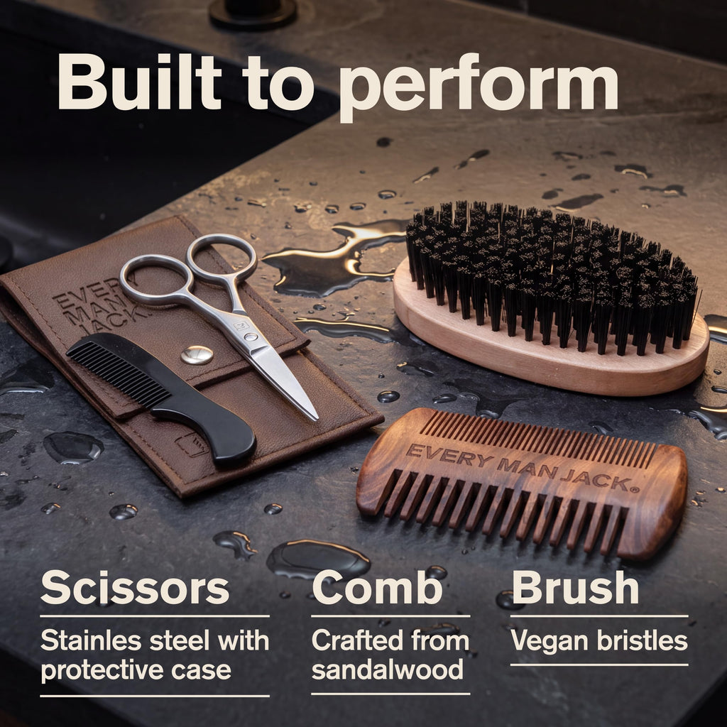 Essential Beard Care Kit for Men, Sandalwood Teak, Gift Set