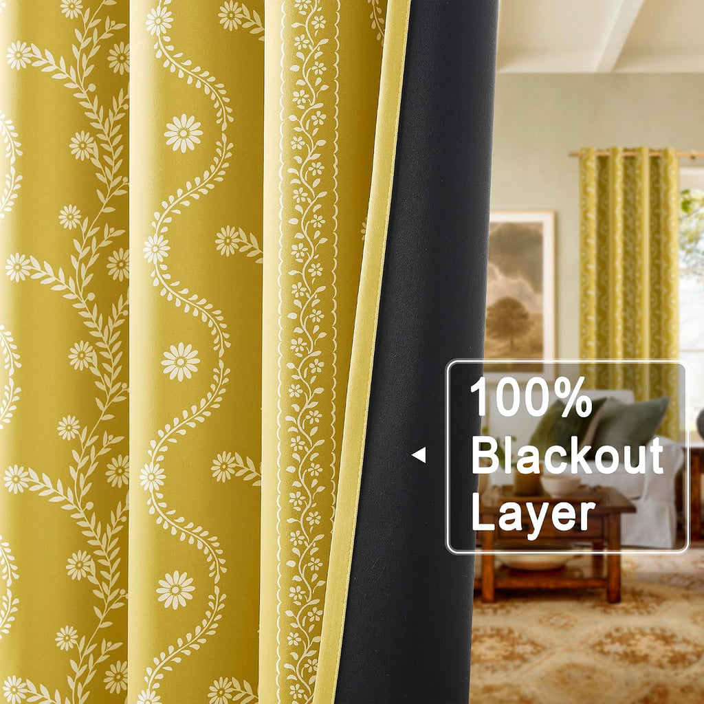 Yellow Curtains 96 Inch Length Blackout Curtain Grommet Luxury Whimsical Floral Patterned Waverly Mid Century