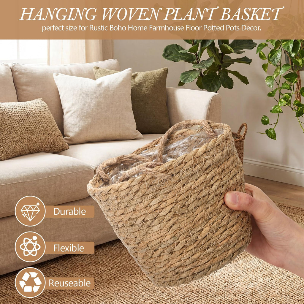 6 Pcs Seagrass Hanging Planter Basket, Small, Brown