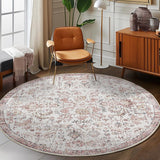 Kalen Round Rug 8ft Area Rug Washable Vintage Indoor Retro Accent Floor Cover Distressed Floral 8' R