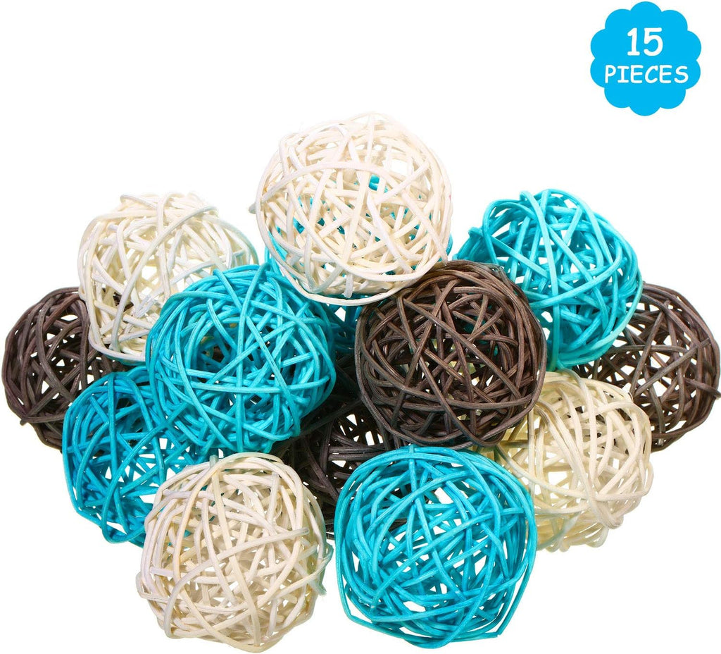 Rattan Balls Vase Filler Teal Decorative Orbs, 1.8" - Set of 15