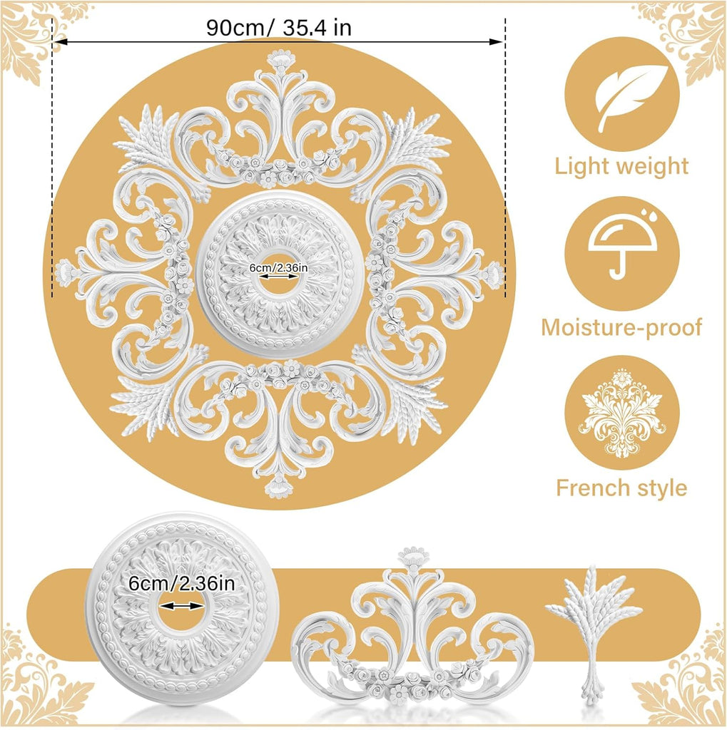 35.4'' Large PU Ceiling Medallion Combination Decorative 2.36'' ID French Style Chandelier Base Ceiling Medallion for