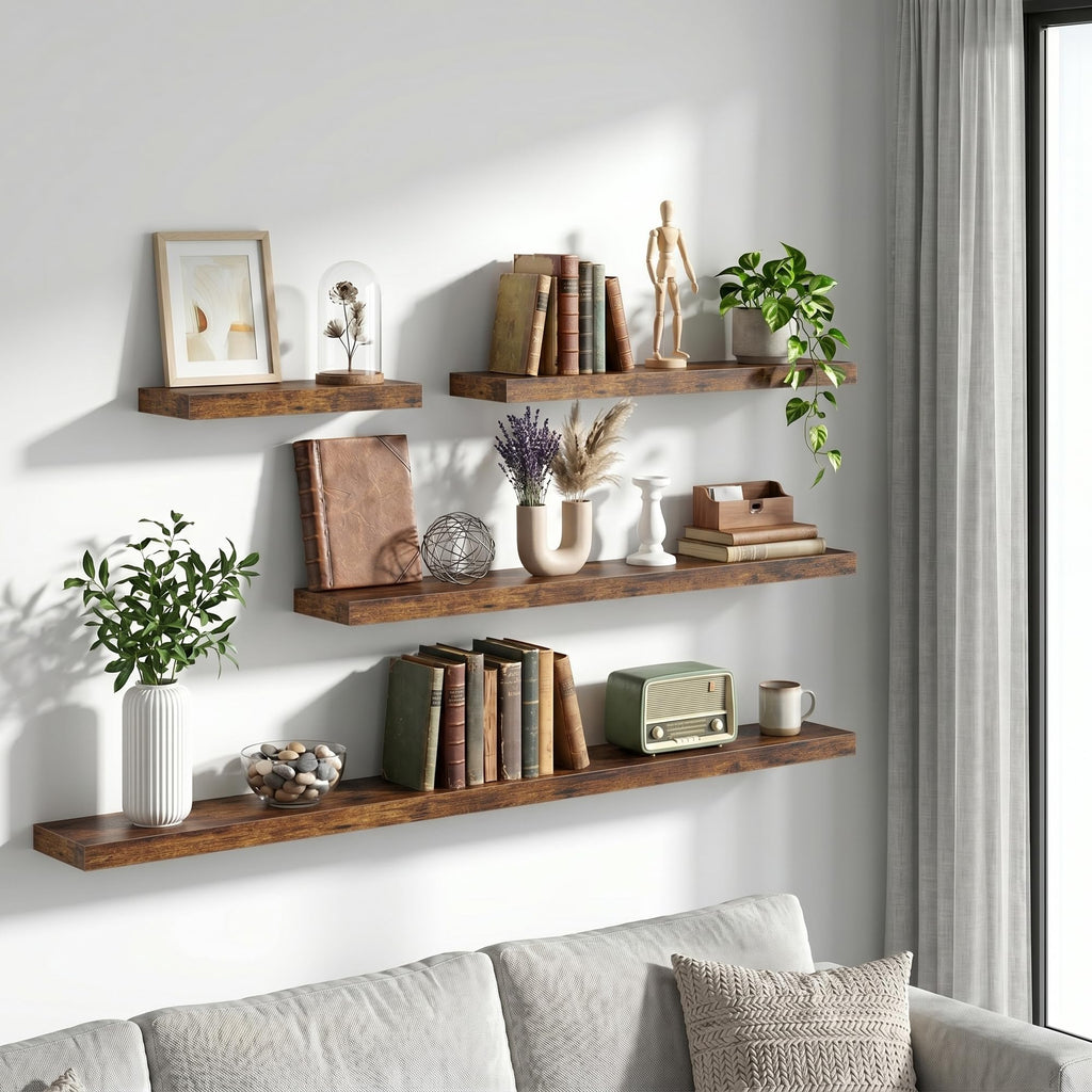 16 Inch Floating Shelves Wall Mounted for Display, 6.5 Deep Duty Shelves with Invisible Brackets Storage & Decor, 16"