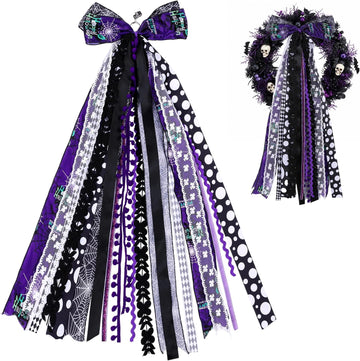Black Purple Halloween Wreath Bow Wreath Sash for Front Door Decoration