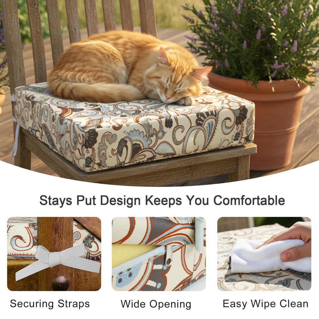 Patio Outdoor Chair Seat Cushion Covers Set 4 Water Repellent Cushion Slipcover with Zipper and Tie, Replacement