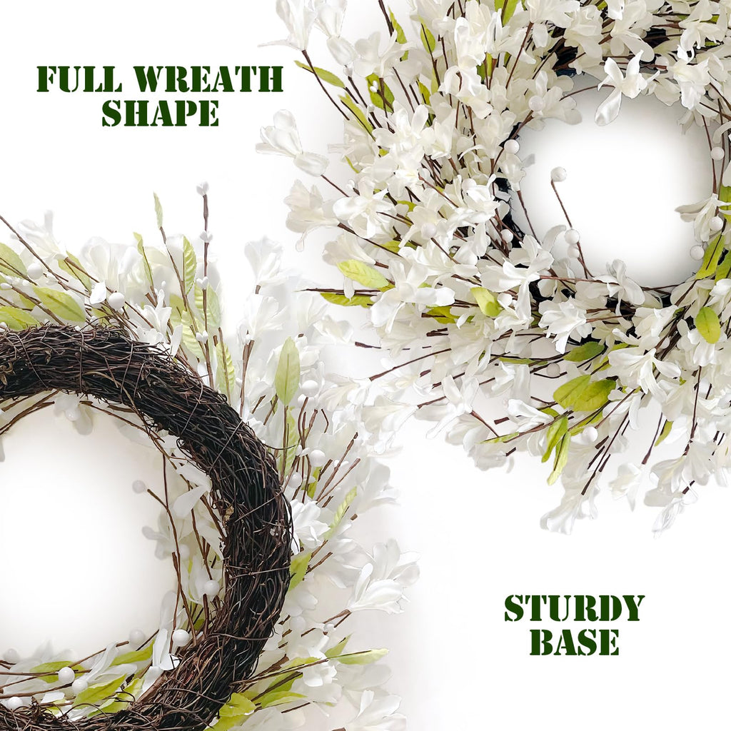 24 Inch Winter Wreath for Front Door White Forsythia Wreath