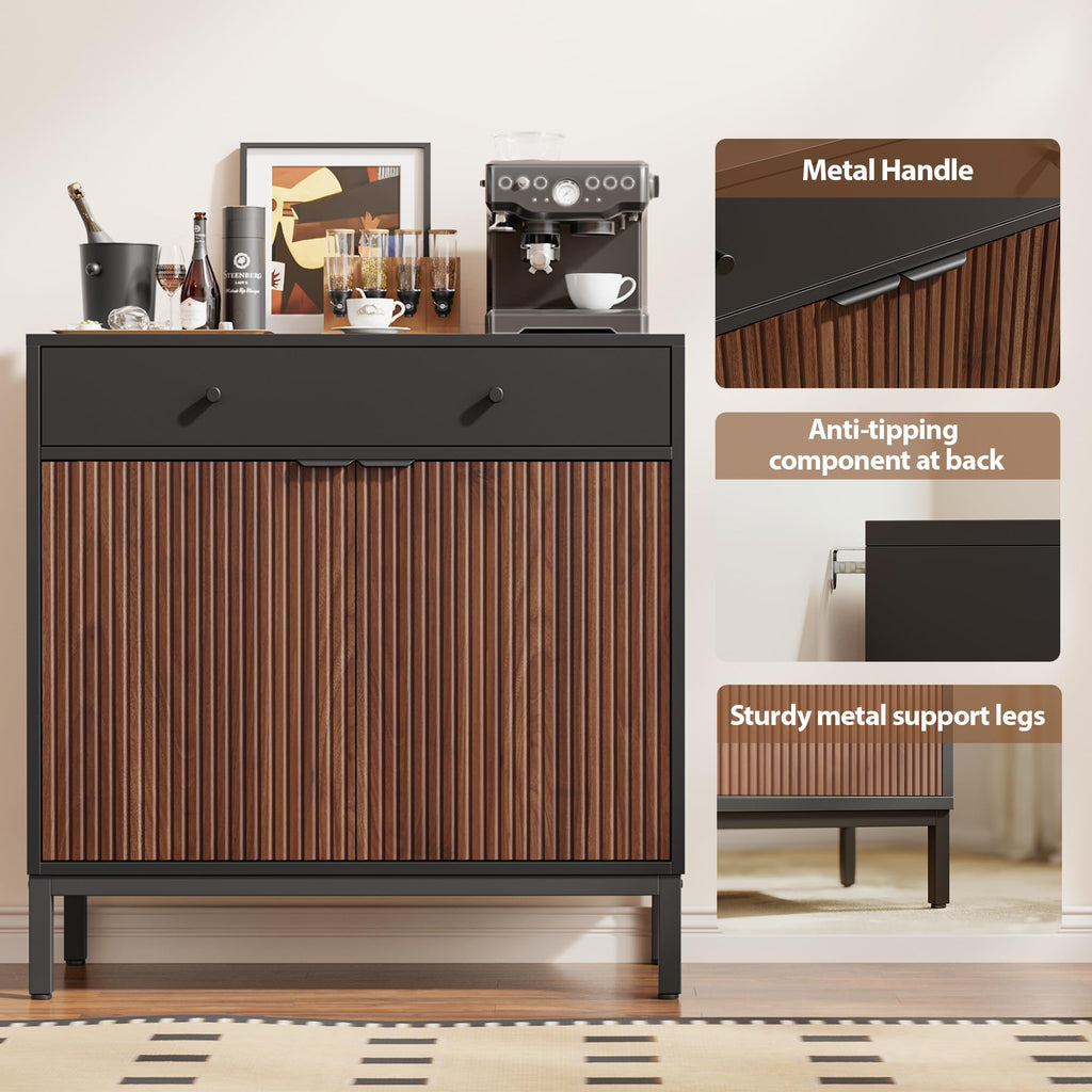 Sideboard Buffet Cabinet Storage, Modern Console Fluted Credenza
