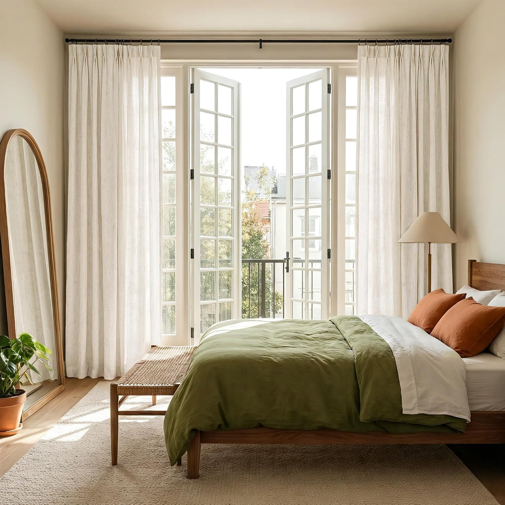 Pinch Pleated Linen Blend 108 inch Curtains, Thick Flax Privacy Added with Light Filtering Drapes Relax Window