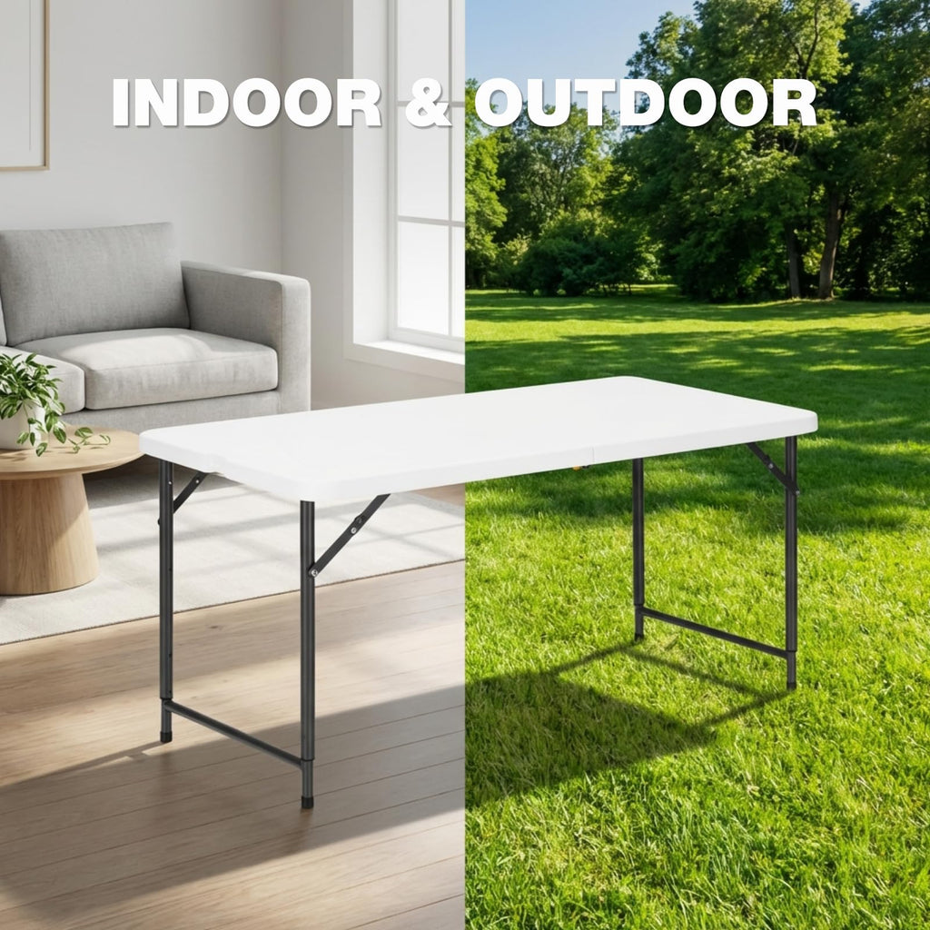 4ft Folding Table with Adjustable Height, 2-Level Foldable Table with HDPE Top & Steel Legs, Portable 4 Foot Folding