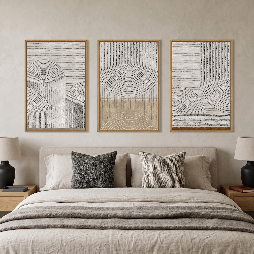 Mid Century Modern Arch Circle Framed Canvas Wall Art Set- 24"x36"x3