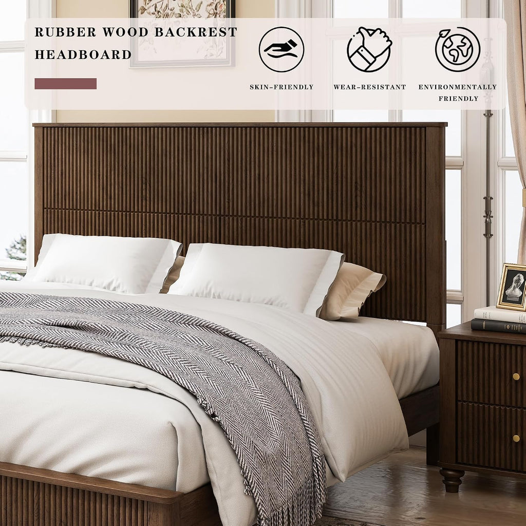 53.94" Tall Headboard Bed Frame Solid Wood Bed Frame Low Profile Farmhouse Wood Bed with Wooden Slats No Box Spring