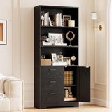 Bookshelf with Drawers, 71 in Tall Bookcase with Doors and 3-Tier Shelves, Entrance Hallway Home Office